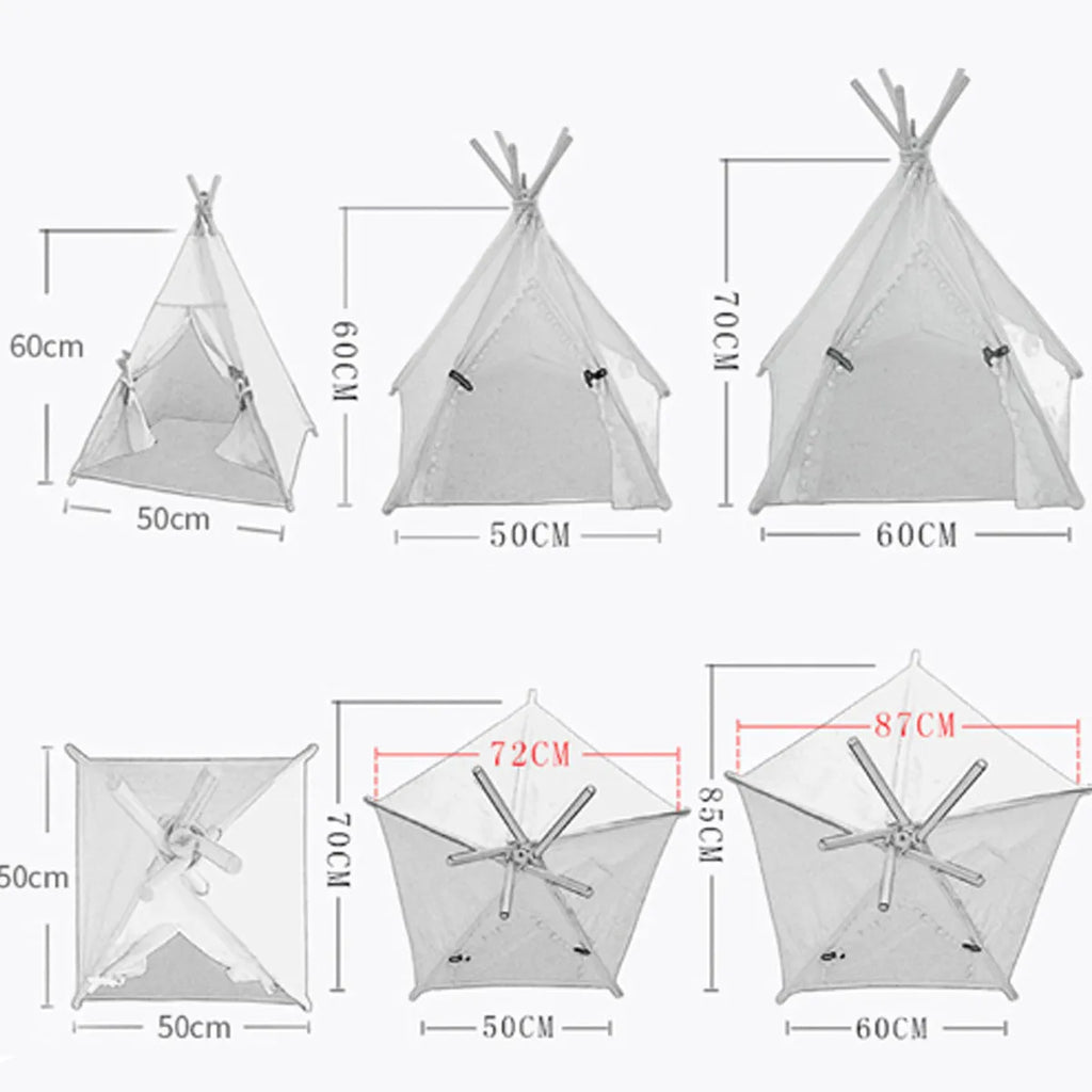 Striped pet teepee tent bed for small dogs or cats with removable cushion in yellow colour