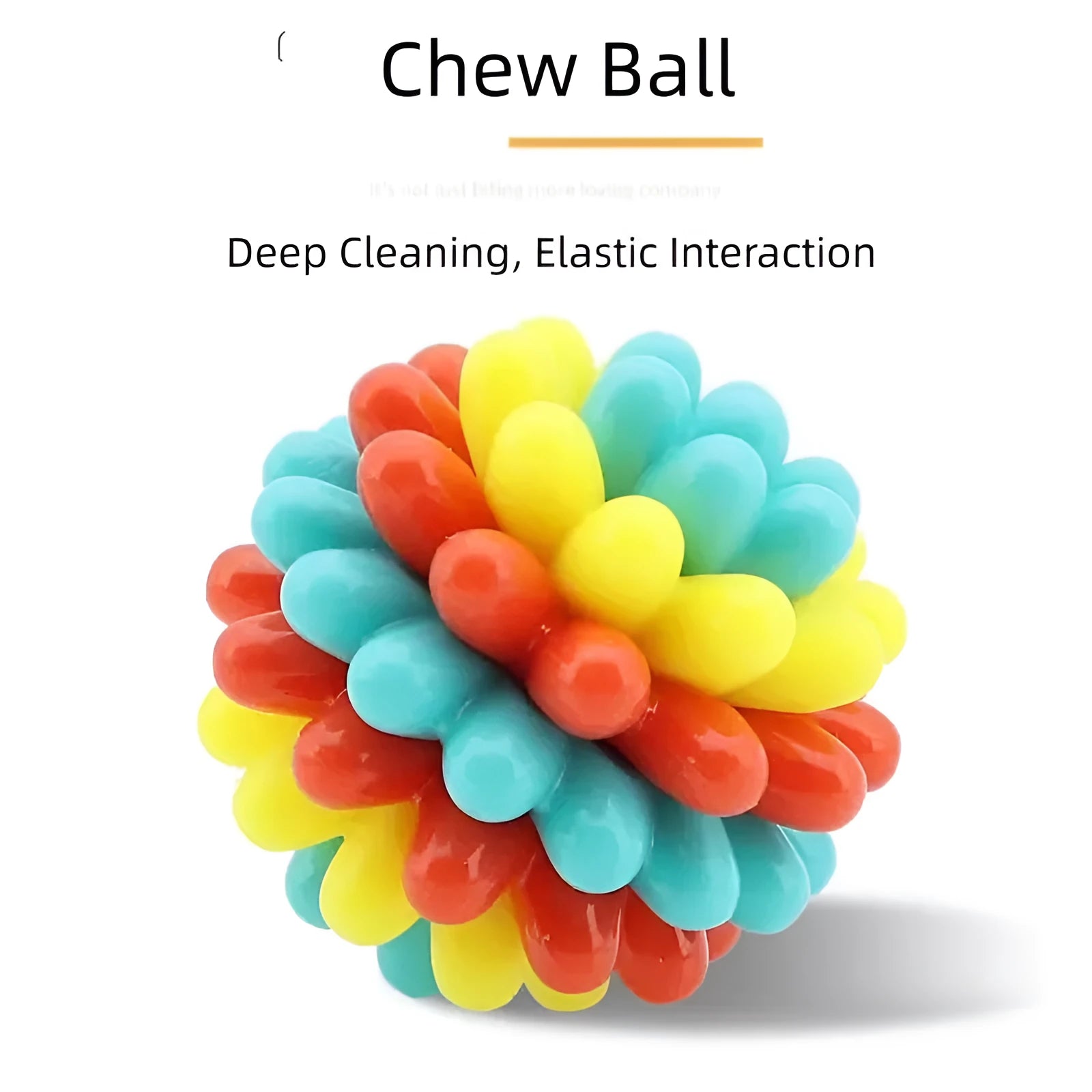 Multicolour durable rubber dog teething ball in red yellow and teal for dental cleaning and interactive play