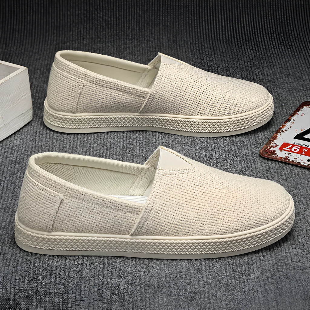 Men's linen cloth shoes with canvas uppers and round toe in beige colour