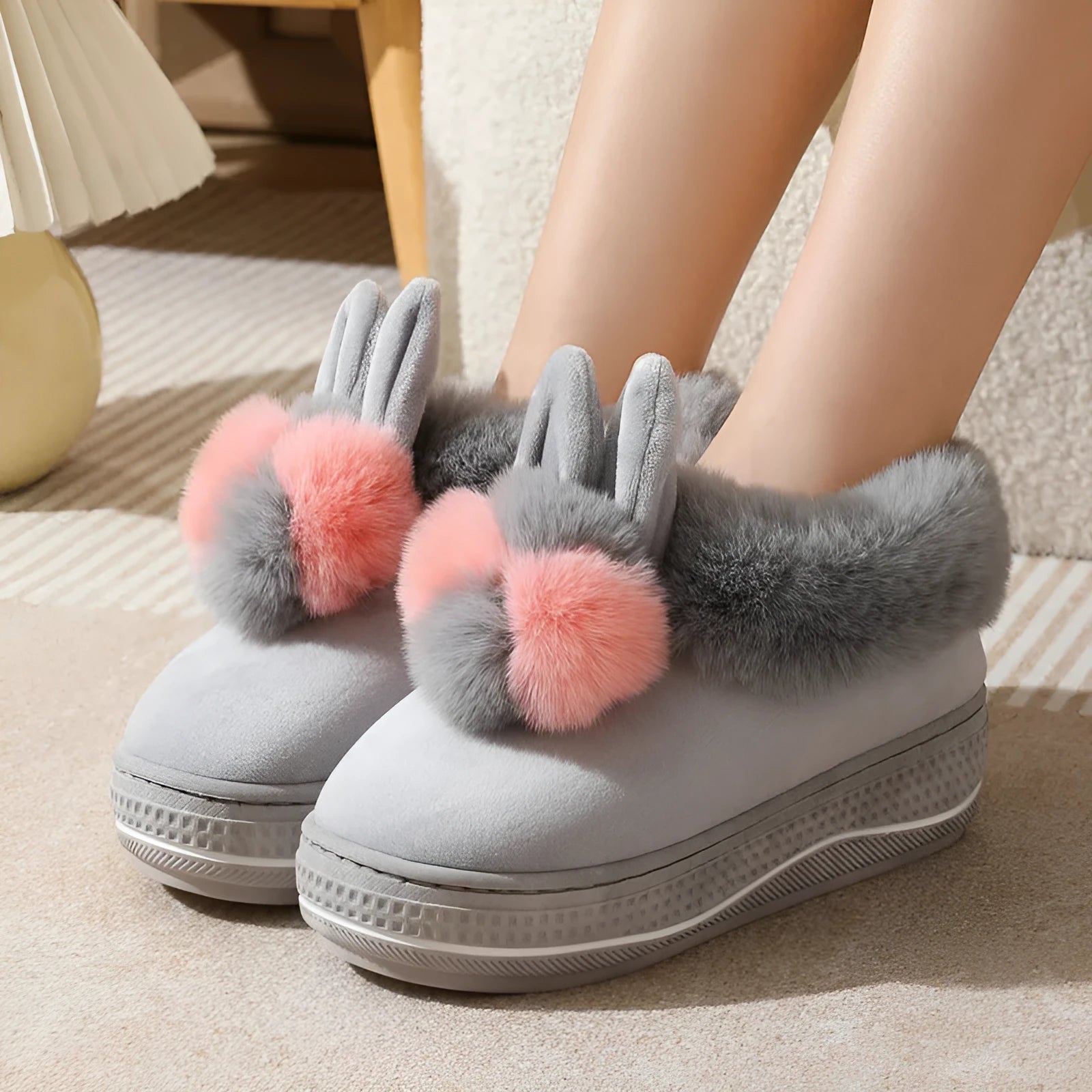 Women's black high heel slippers with thick sole and plush cotton upper, shown as an overshoe.