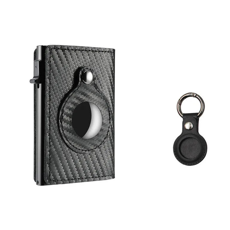 Genuine leather Crazy Horse card holder wallet with multiple card slots and air tag compartment in brown finish