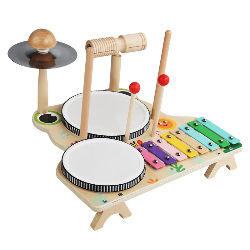 Wooden frog multi-functional drum kit early educational toy, 33 x 30 x 23cm, colour box, for children aged 3-6 years