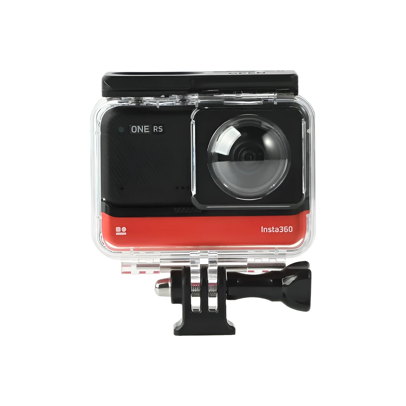 Transparent Insta360 One RS waterproof housing case for underwater use.