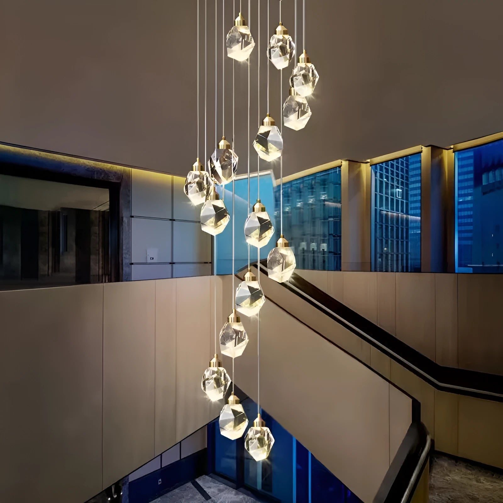 Duplex stair long crane crystal chandelier ceiling lamp with multiple crystal heads