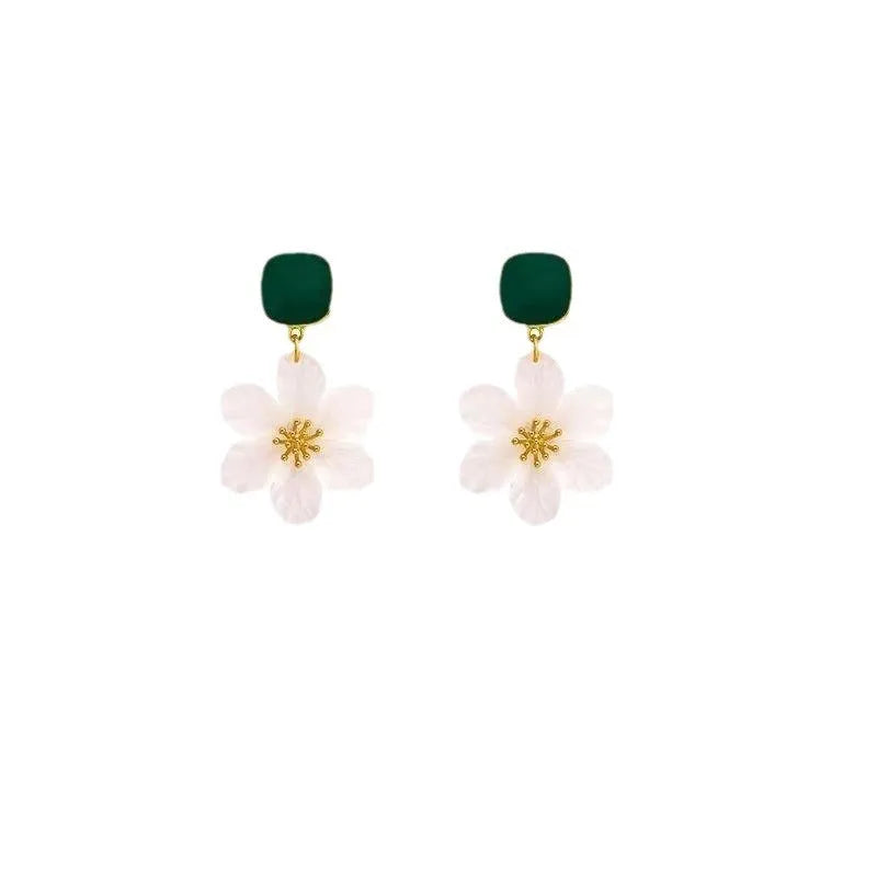 Dark green alloy stud earrings with needle flowers design for women