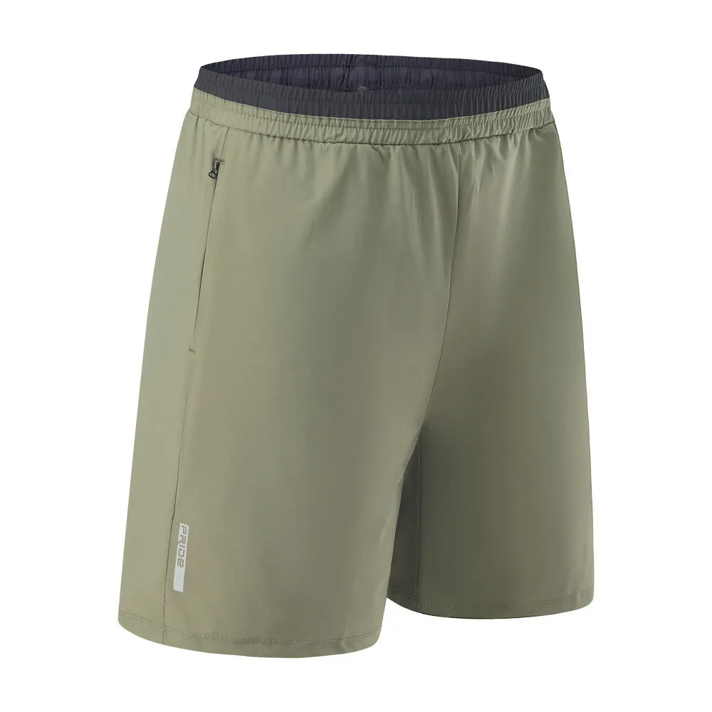Men's loose grey ice silk quick-dry cropped running shorts on a white background.