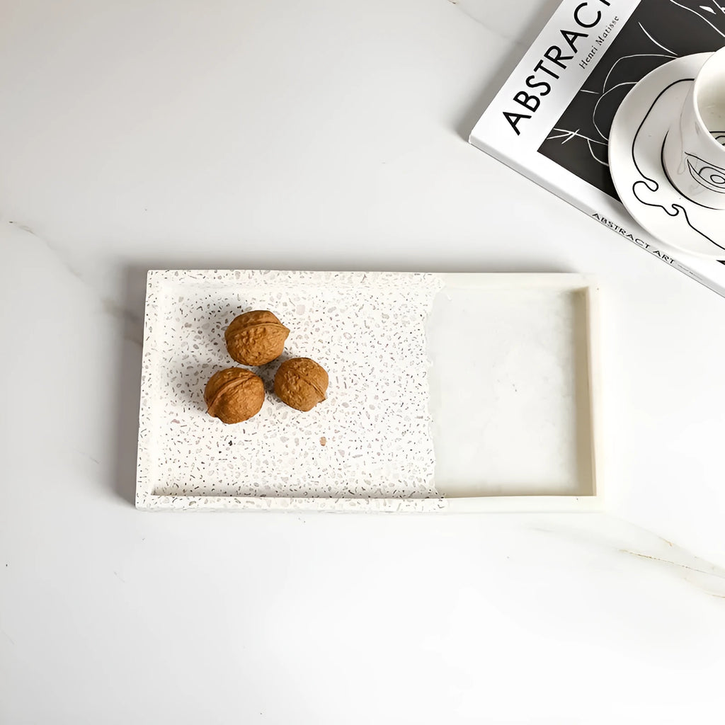 Resin terrazzo decorative storage tray 26.5x14x2cm in colour SZ23038 on a coffee table