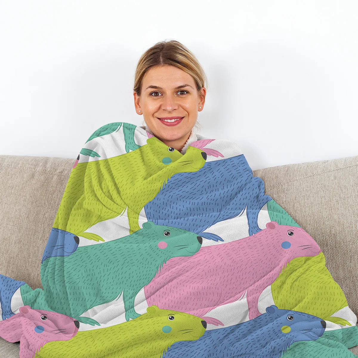 Pink flannel blanket with cartoon dolphin and pet theme pattern, 130x150cm size, soft throw