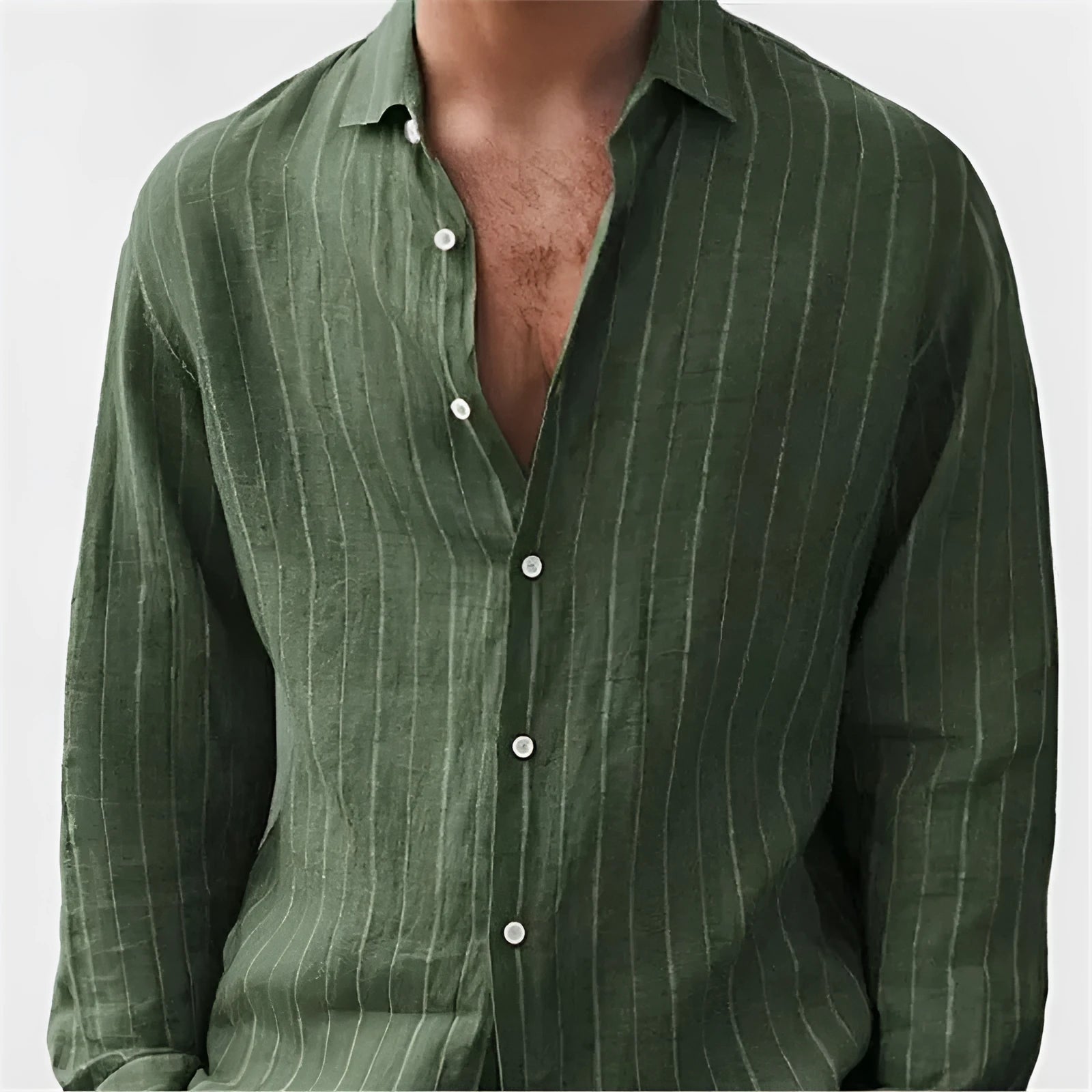 Men's striped polyester cardigan style shirt shown in multiple colour options