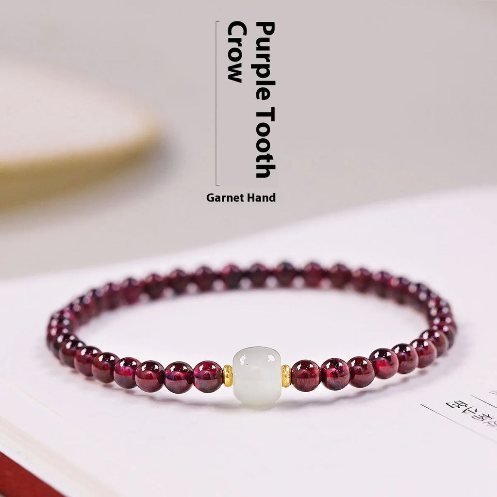 Natural garnet bracelet with 4mm or 6mm beads and adjustable 18mm U-shaped metal clasp
