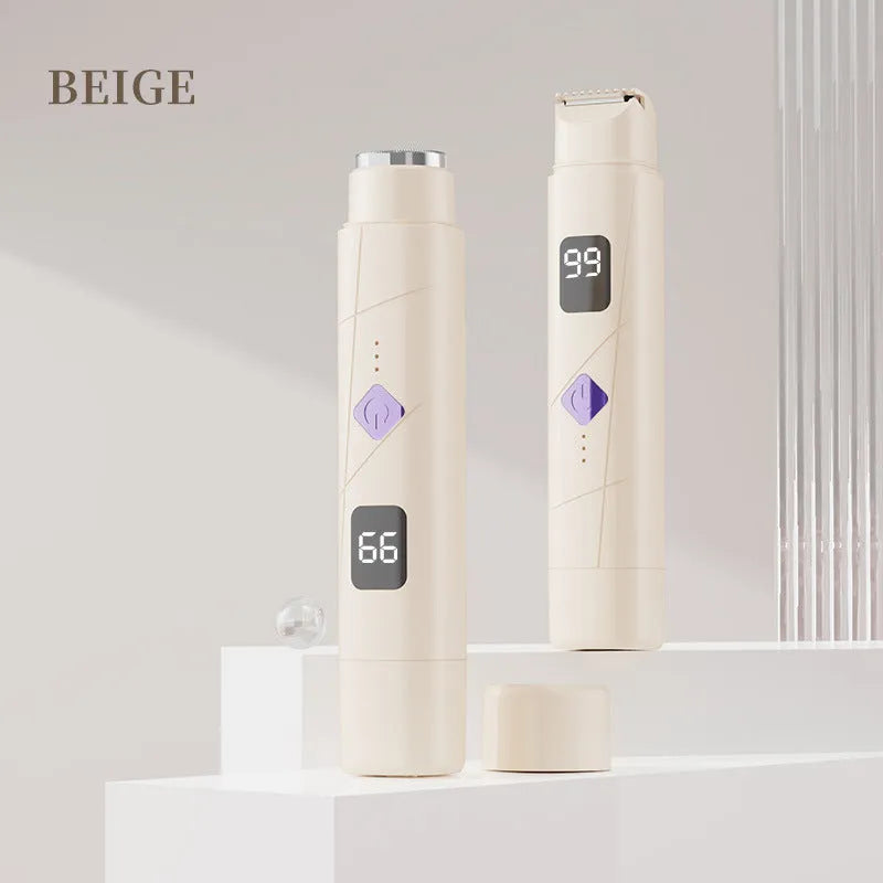 Women's digital display USB-rechargeable body hair removal shaver in gradient purple colour.