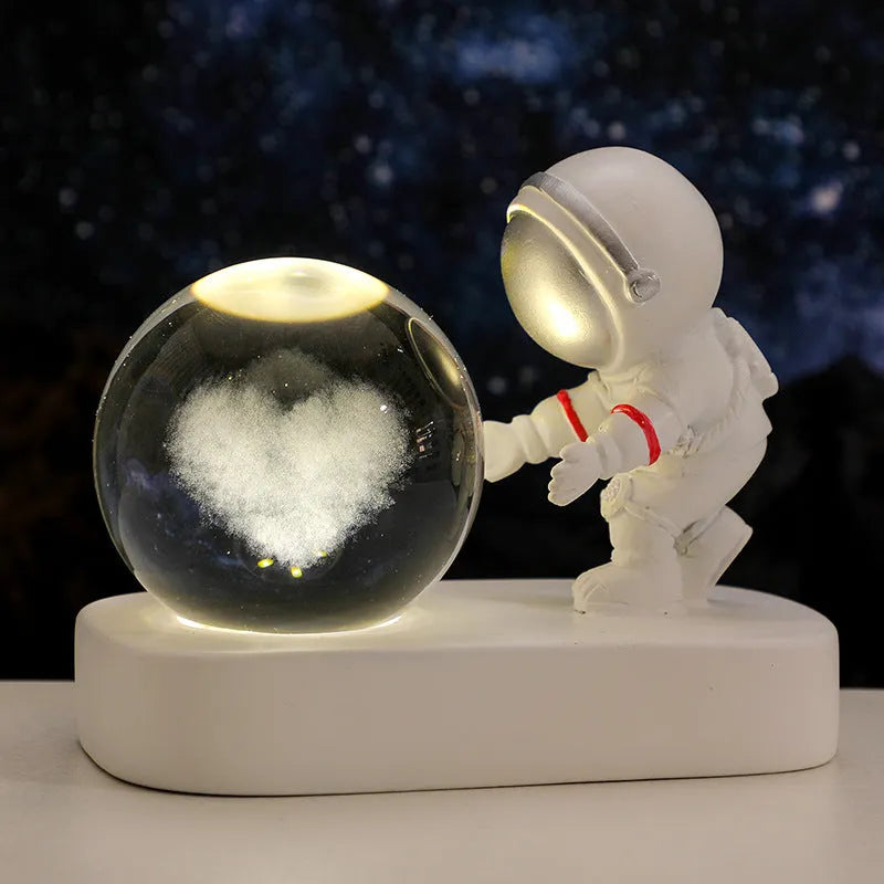 6cm USB crystal ball night light with glowing planetary astronaut design