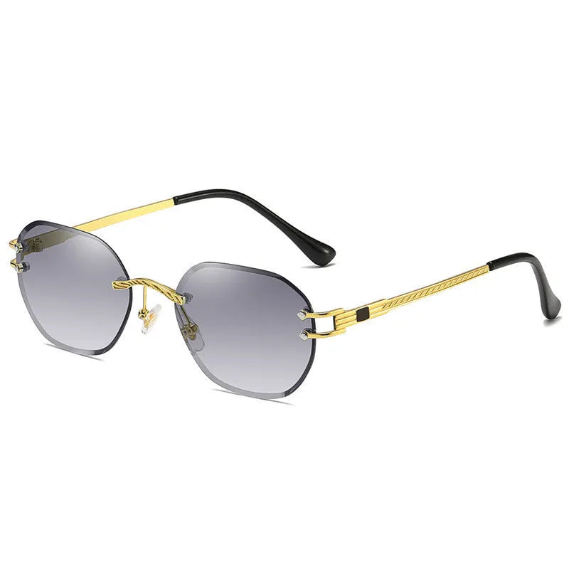Gold trim sunglasses with gradient ocean lenses showing eight colour options including pink, blue and green variants