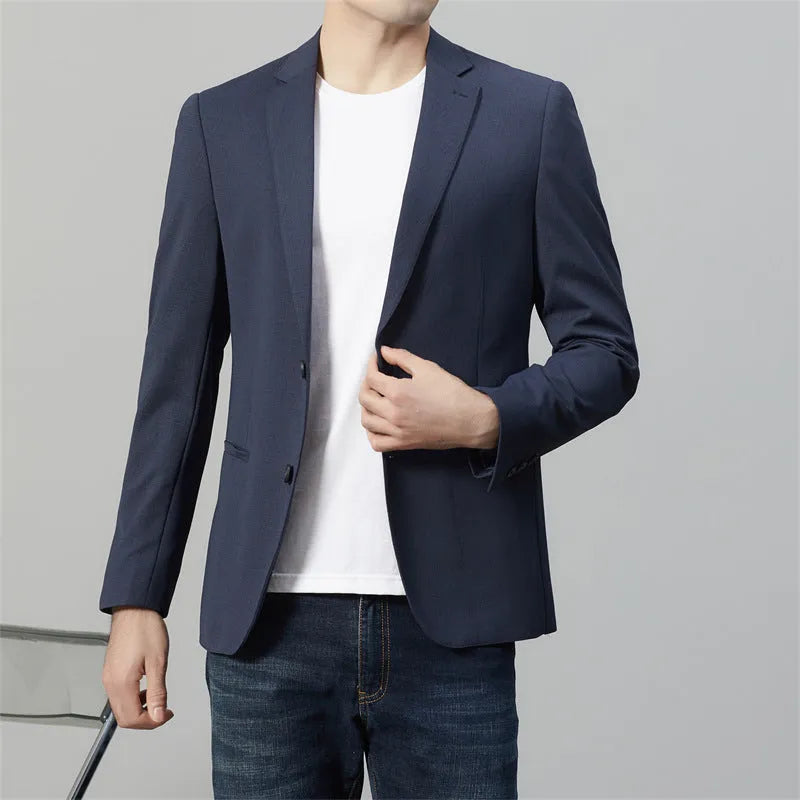 Long sleeve slim fit suit jacket in blue, nylon blend, leisure wear for youth