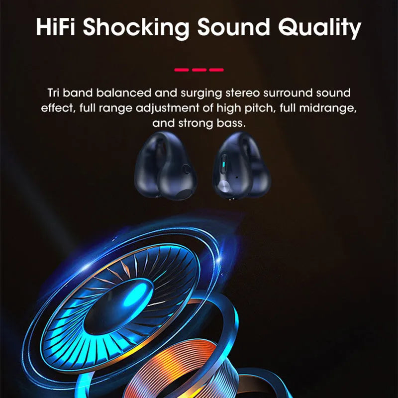 Bone conduction Bluetooth headset clip in ear clip design showing black, white, and khaki colour options