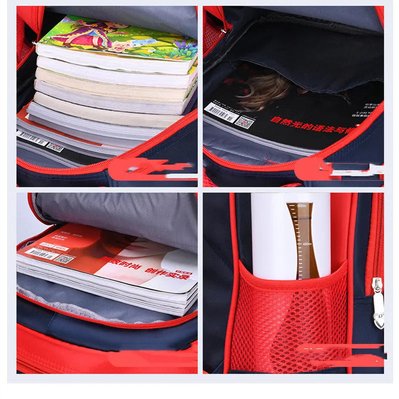 Blue cartoon anime print nylon school backpack for kids with pencil case.