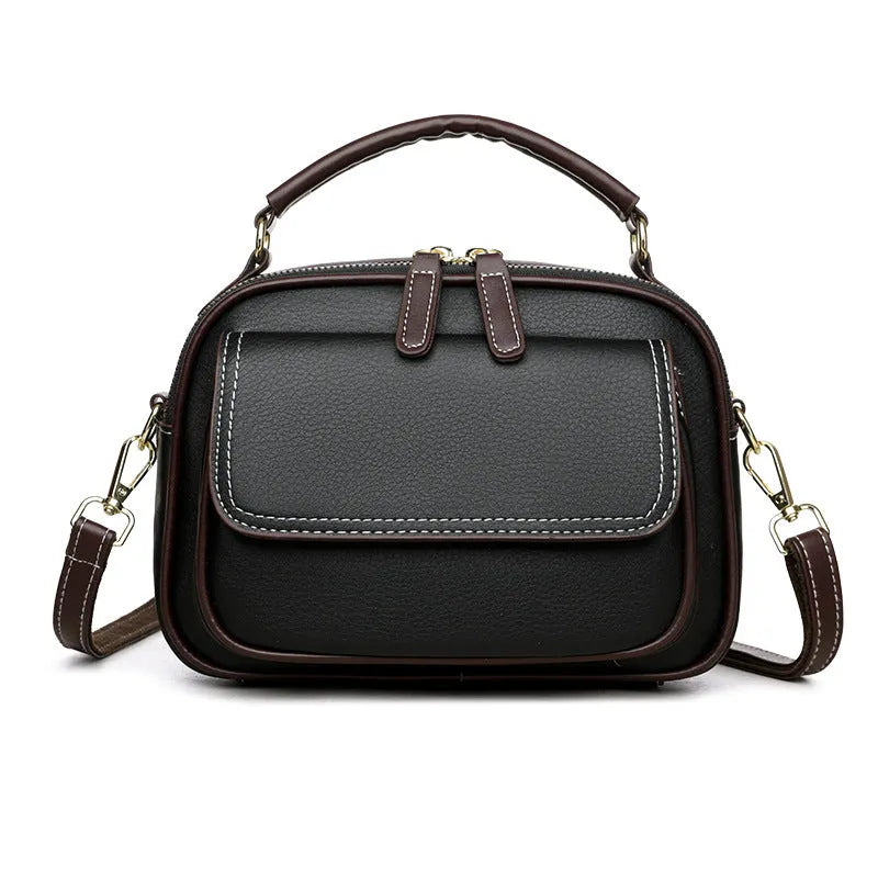 Women's cross-body portable shoulder bag in horizontal square shape with black, green or orange colour options