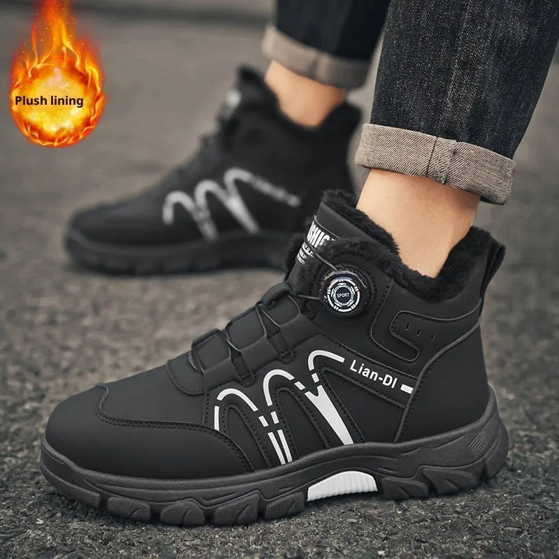 Pair of warm Martin boots with stitched artificial PU upper and PVC sole, shown in black or khaki