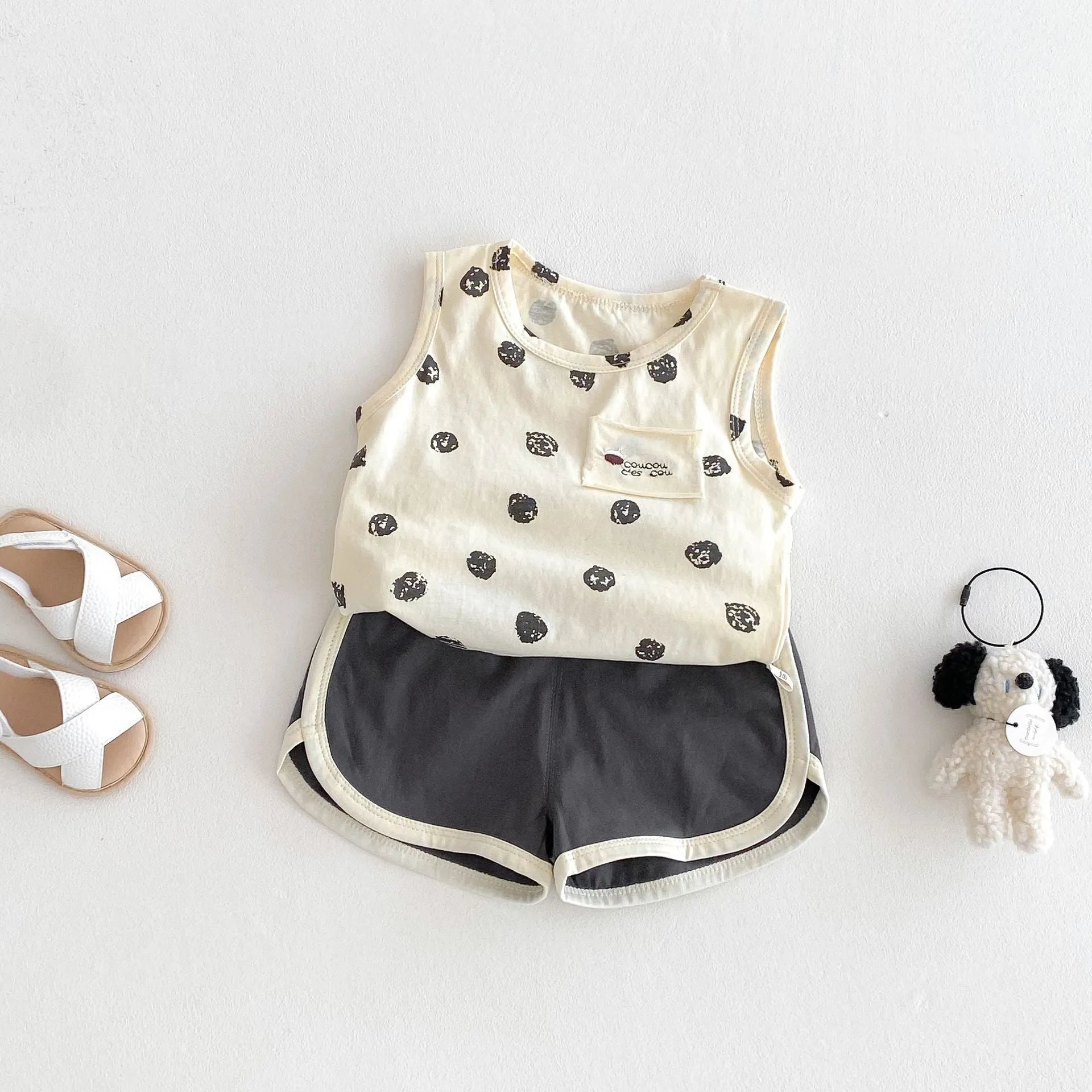 Cotton camisole and shorts two-piece set in brown and dark gray for children 73-120 cm tall