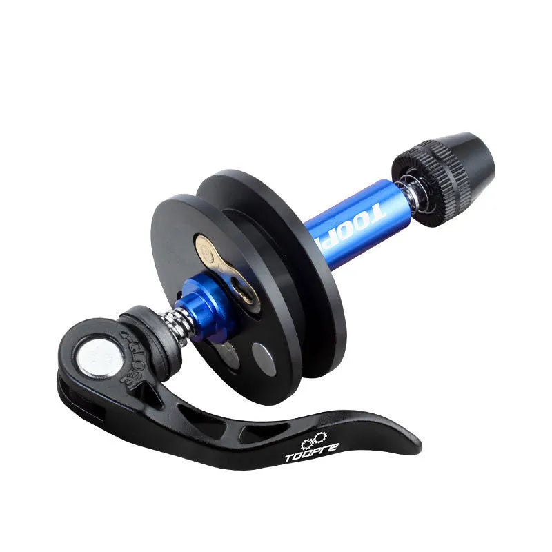 Aluminium bicycle chain holder tool for washing and tensioning, showing three version options.