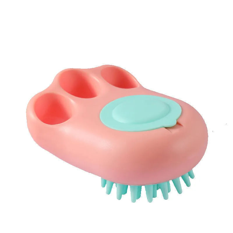 Pet bath brush with silicone cat claw design and massage nodules for dog and cat grooming during bath time