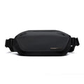 Black men's messenger bag in Oxford cloth with crossbody strap and street style details.