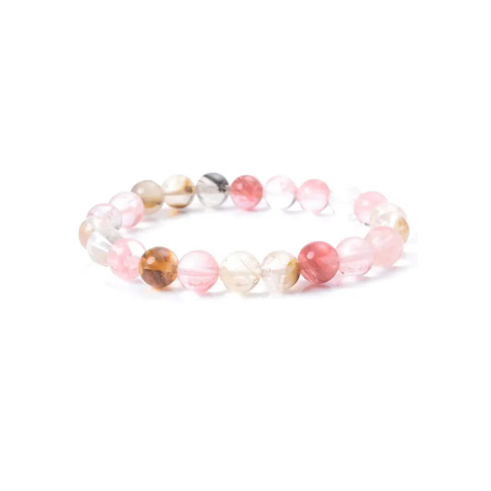 Handmade 8mm natural stone bead bracelet in geometric shape on a wrist, showing agate and gemstone colour options.