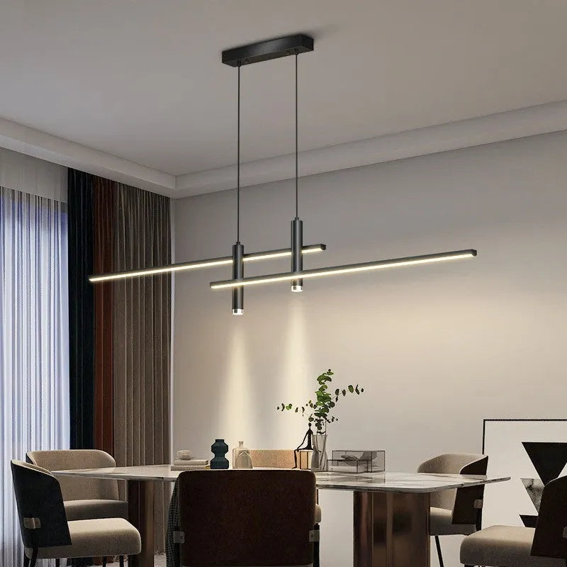 Black 120cm Nordic ceiling lamp with glass chandelier body and iron materials, 31W, for dining room or living room ceiling