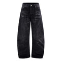 Men's black American washed straight-leg jeans with lightning crack pattern detail