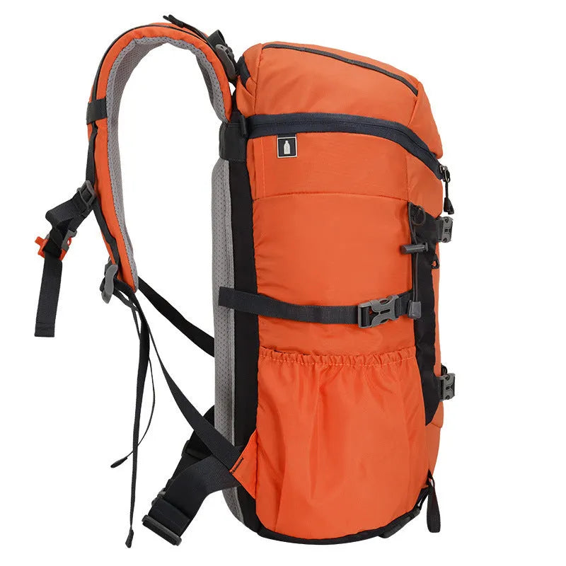 30L Oxford cloth hiking backpack in Army Green with curved shoulder straps and SOS whistle