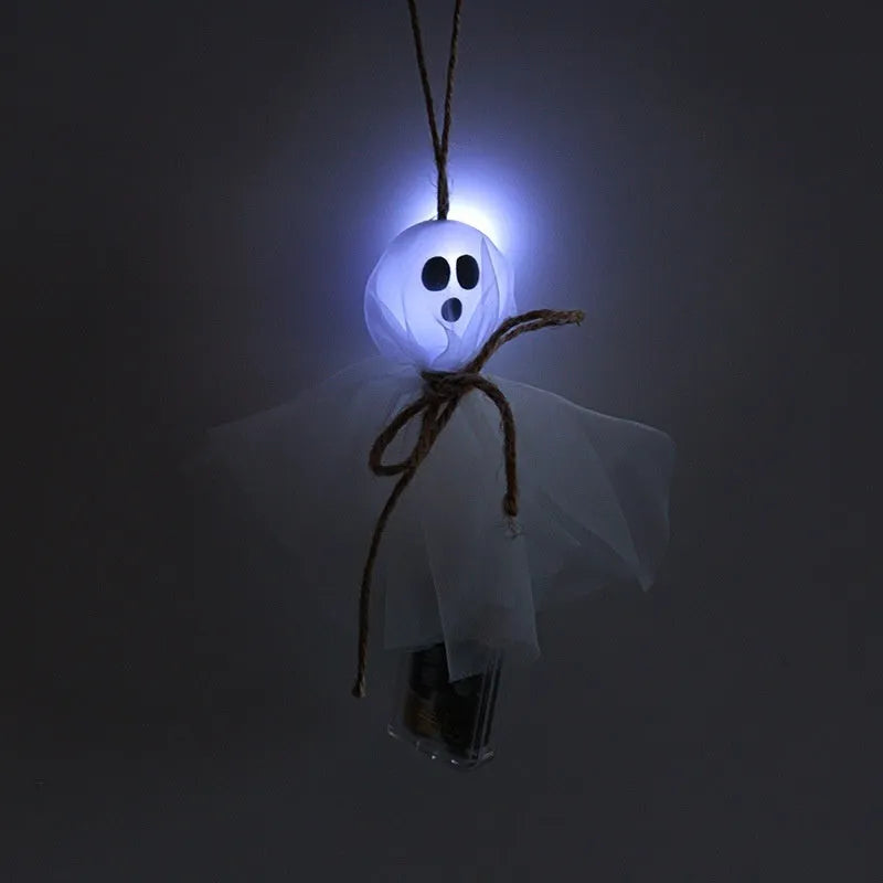 Halloween ghost LED lighting chain with colourful bulbs and battery box for cordless haunted venue decoration