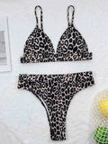 Leopard print bikini set with retro dots and backless brief design for women
