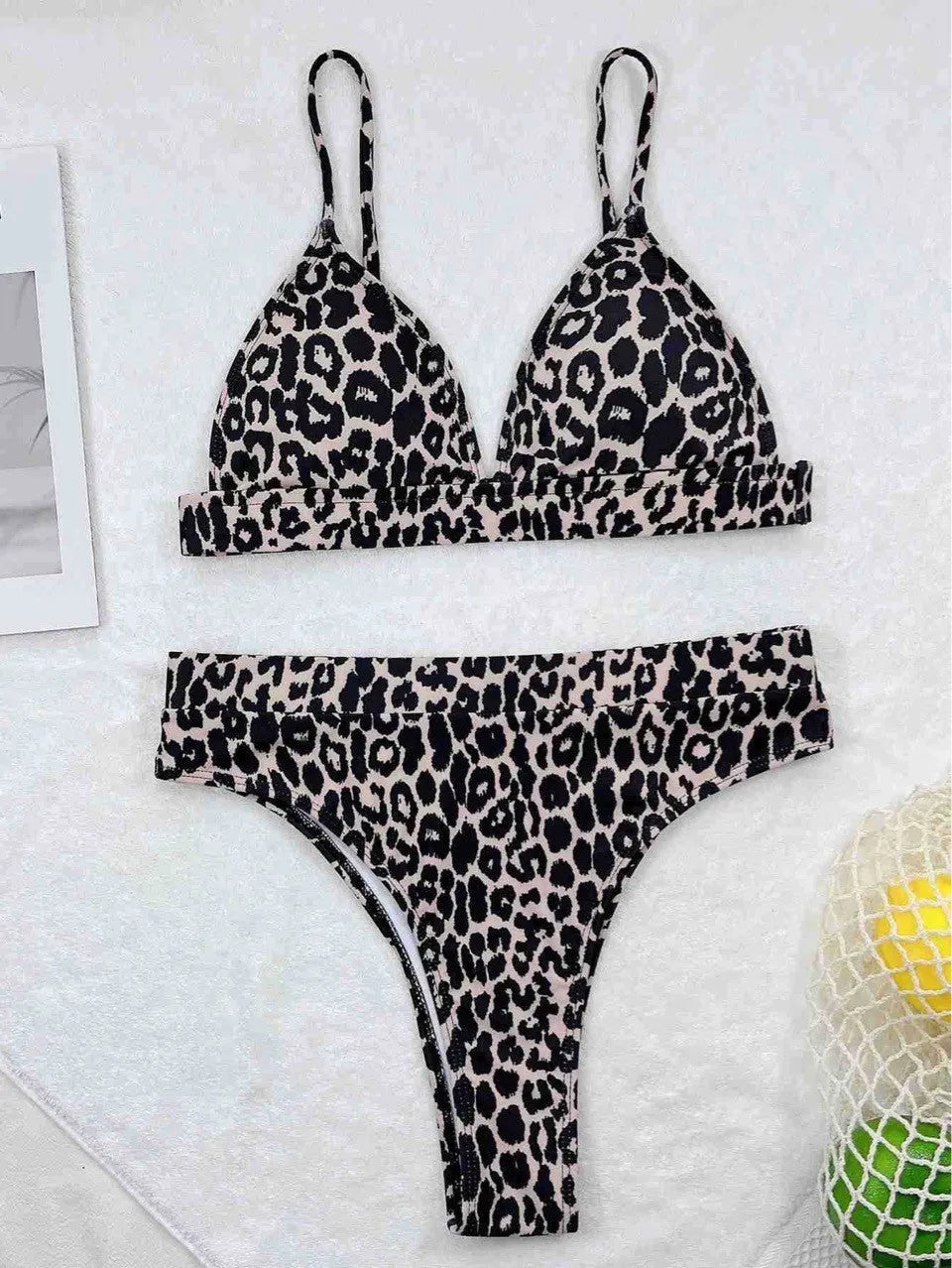 Leopard print bikini set with retro dots and backless brief design for women