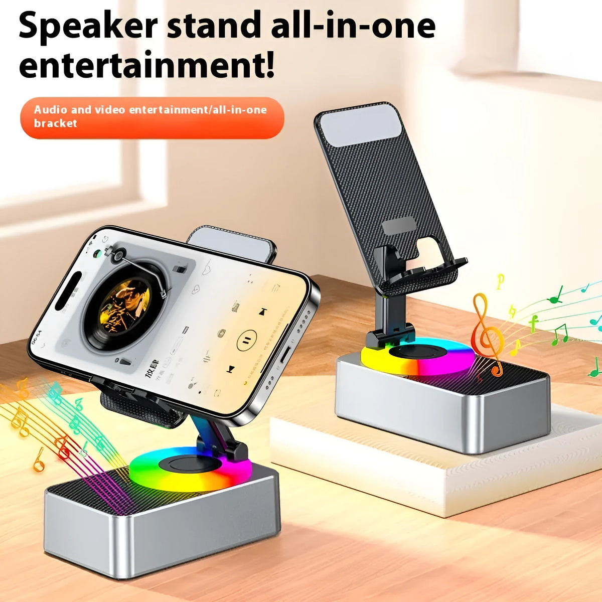 Three-in-one foldable mobile phone bracket with Bluetooth audio and power bank in Night Black or Sky Gray, 500mAh or 1500mAh