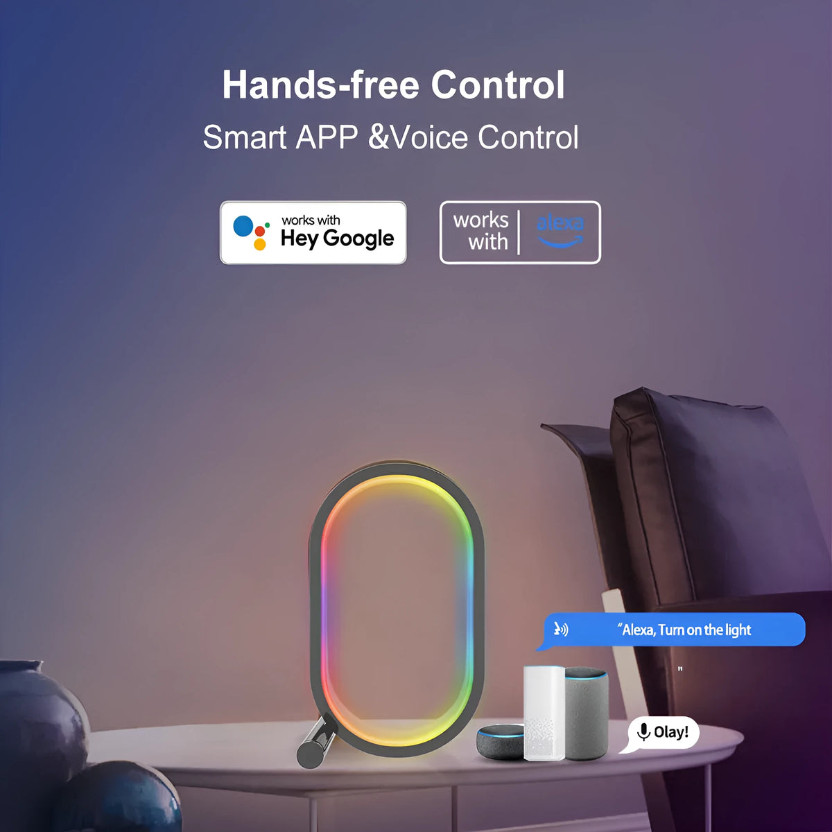 Smart RGB ambience light in black or white with USB power and Bluetooth or graffiti WIFI app control
