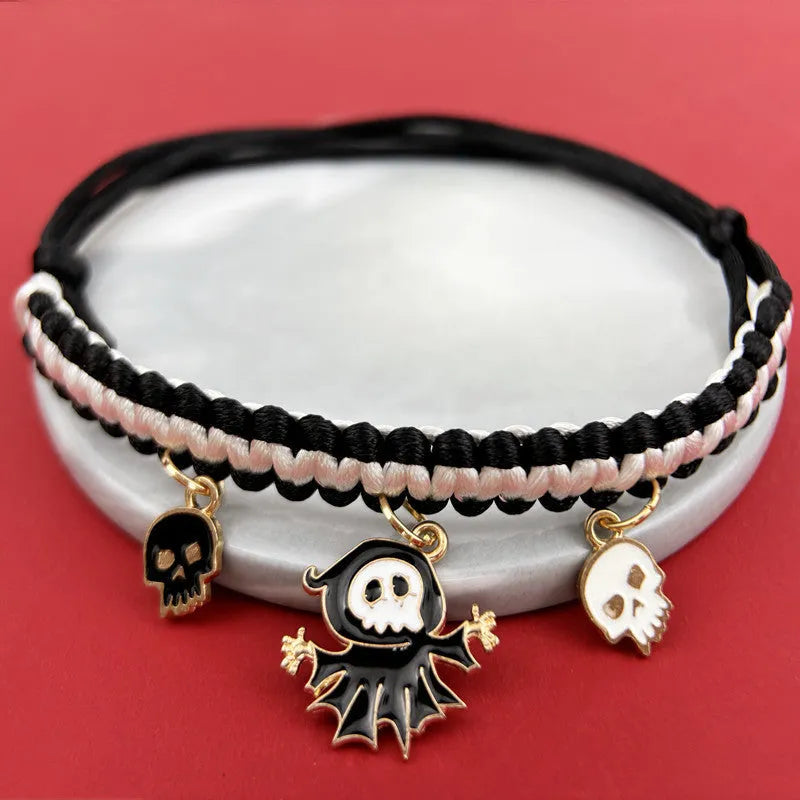 Halloween hand-woven pet collar decoration with geometric pattern and zinc alloy buckle for collars 15-38cm