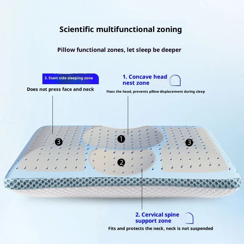 Household cervical memory foam pillow 63x36x13.5cm in medium molecule air layer white and blue finish