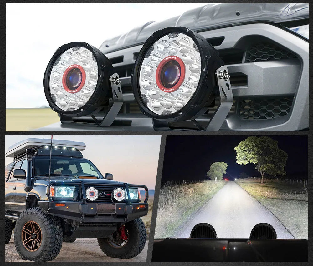 Pair of 7-inch round waterproof LED off-road lights for vehicle mounting