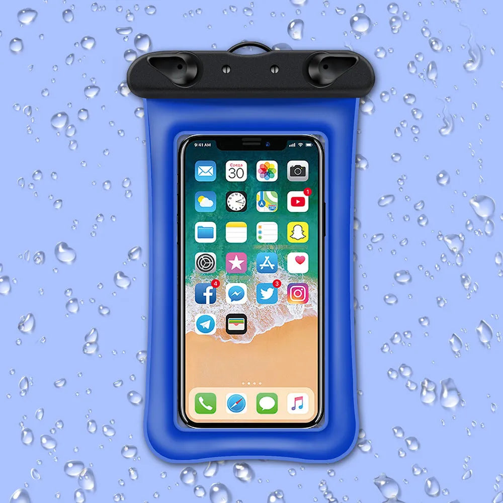 Double airbag mobile phone waterproof bag in various colours with 45cm rope