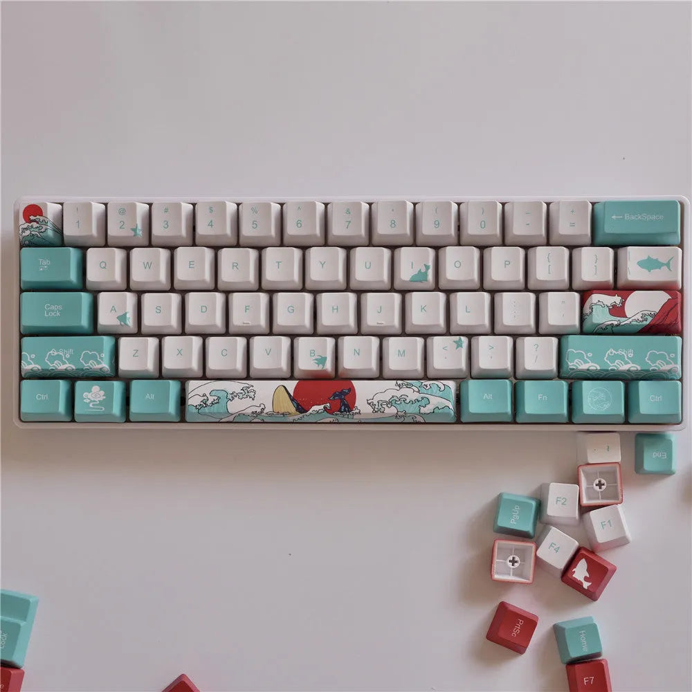 Coral Sea colour PBT keycaps for Xiao Yan mechanical keyboards with five-sided sublimation printing