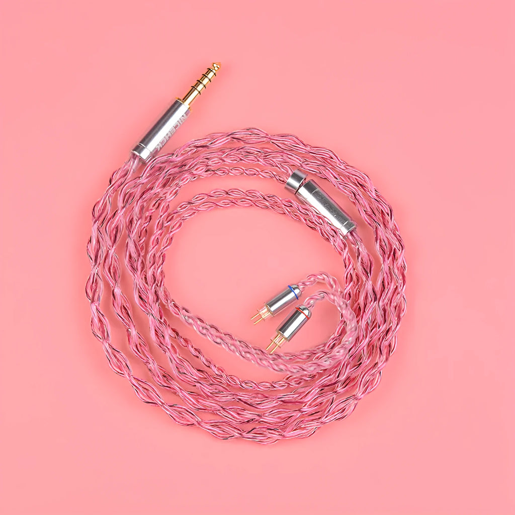 Black German pure copper headphone cable with 3.5mm angled plug and MMCX connectors on a light background