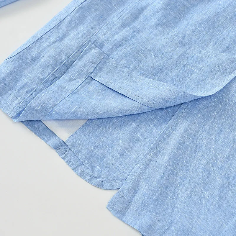Men's lightweight linen thin coat with size stick pockets in solid colour