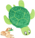 Blue sea turtle plush dog toy with composite mesh construction and no stuffing