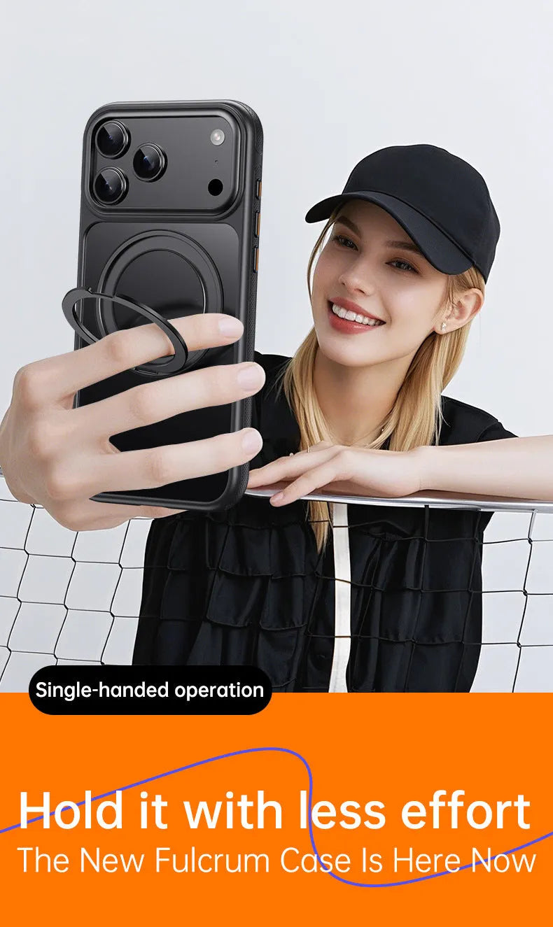 Black PU froster bracket phone case for iPhone 17 with damping sound drop protection