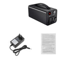 Black portable power station with 45000mAh capacity, 180W output, AC and USB ports on front panel