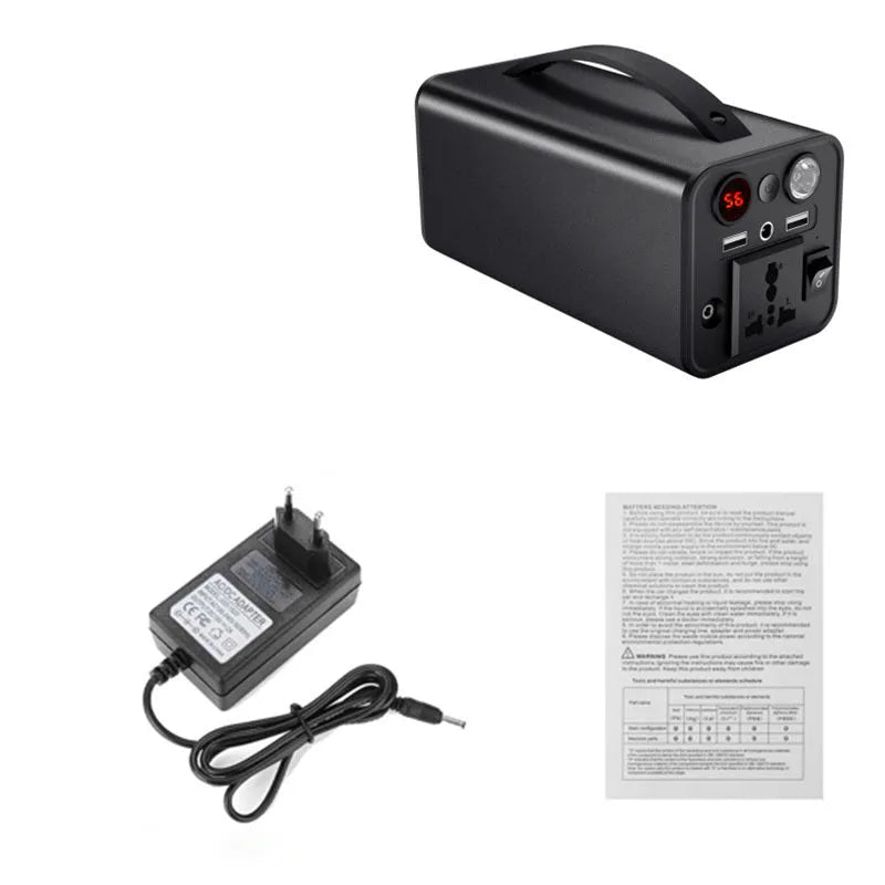 Black portable power station with 45000mAh capacity, 180W output, AC and USB ports on front panel