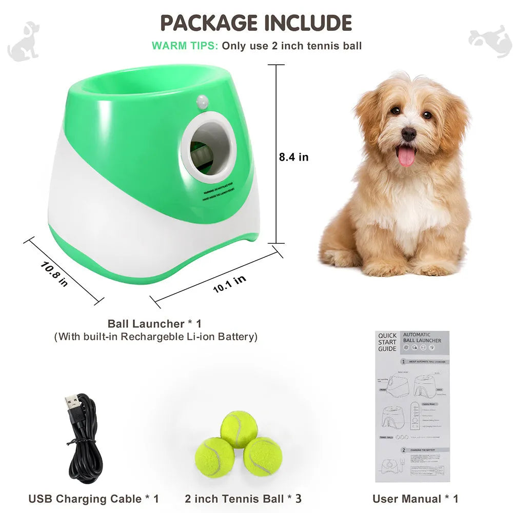 Automatic dog ball launcher in green and yellow for outdoor fetch play