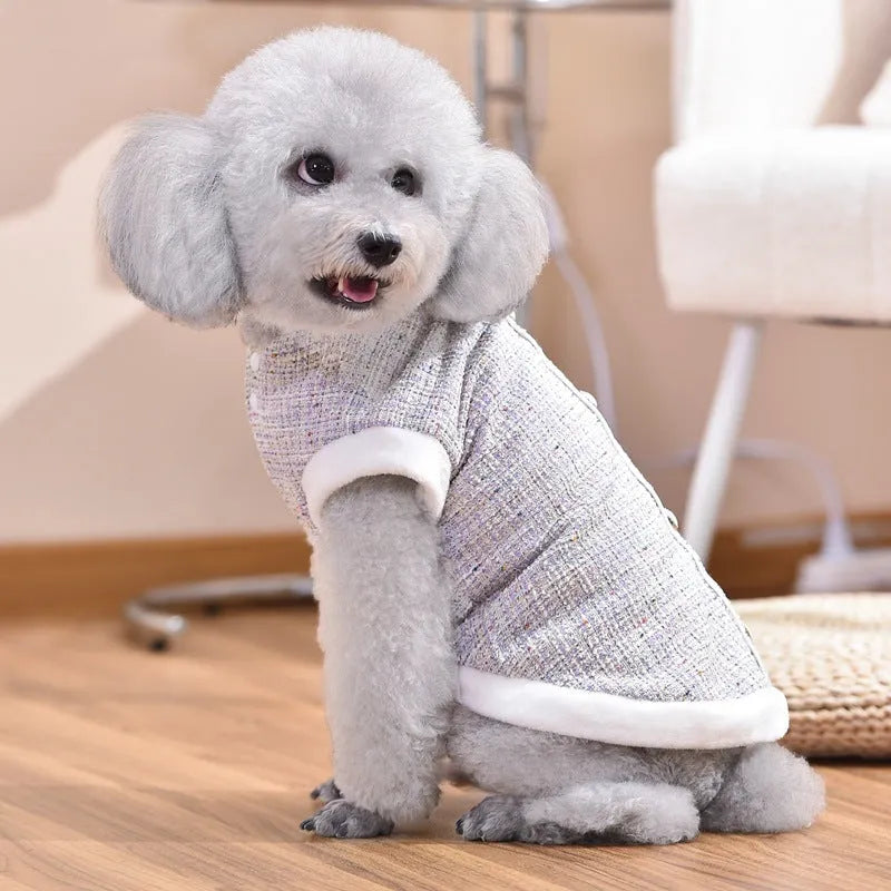 Black PU sausage dog pattern jacket on cat showing seven size options from XS to 4XL