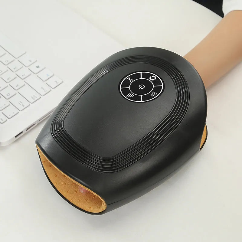 Electric airbag hand massager with heat, 3D wave rolling, USB rechargeable, zinc alloy shell, black colour