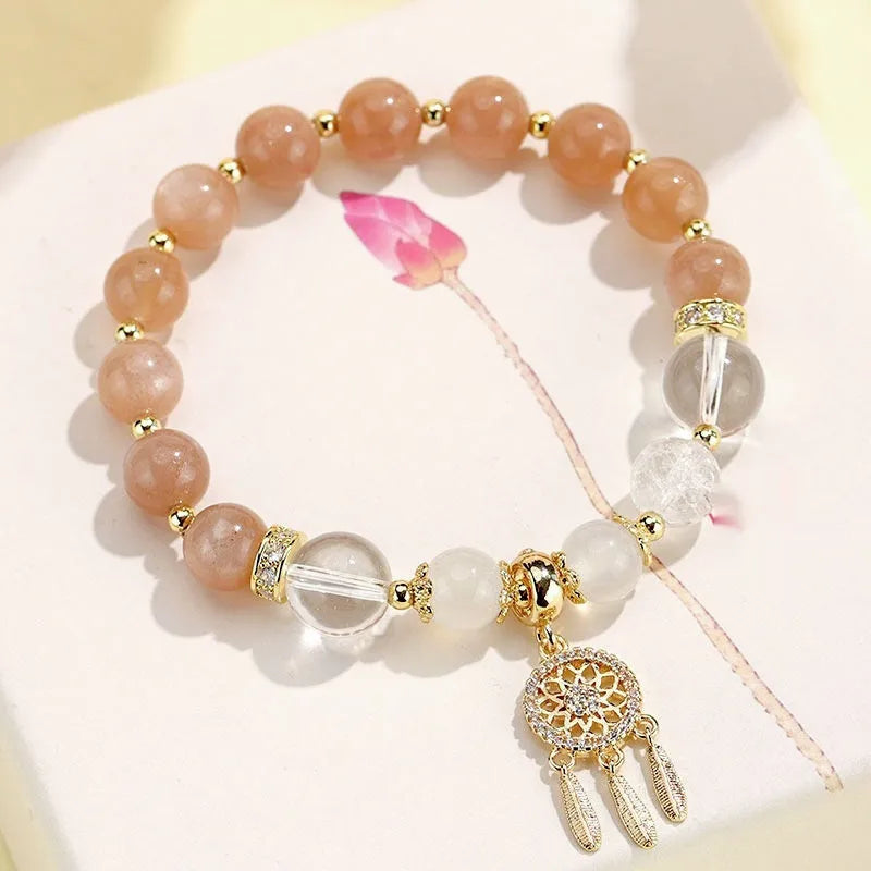 Women's Chinese style electroplated crystal tassel bracelet with diamond-shaped charms